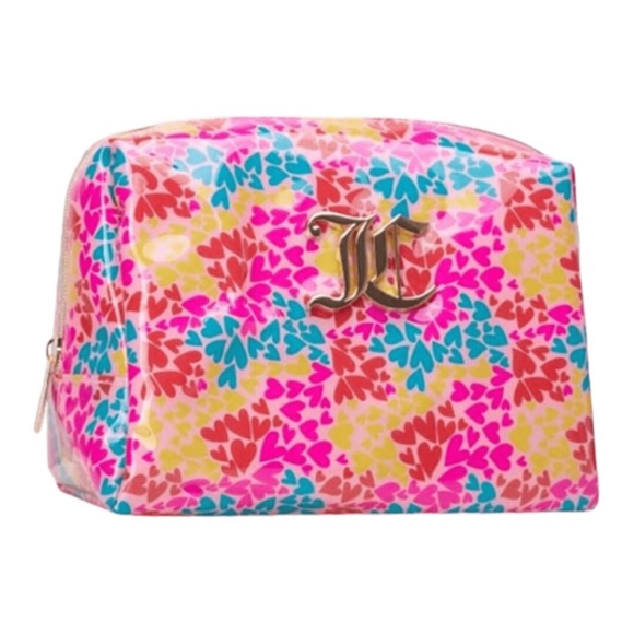 Juicy Couture Multi-Color Heart Print Soft PVC Wedge Cosmetic Bag - Picture 2 of 16